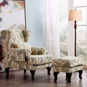 Kursi Wing berlapis Upholstered Tinggi dengan Footstool