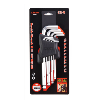 CRV Steel 9Pcs Middle Long Ball End Allen Key Wrench Set