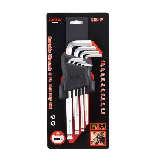 CRV Steel 9Pcs Middle Long Ball End Allen Key Wrench Set