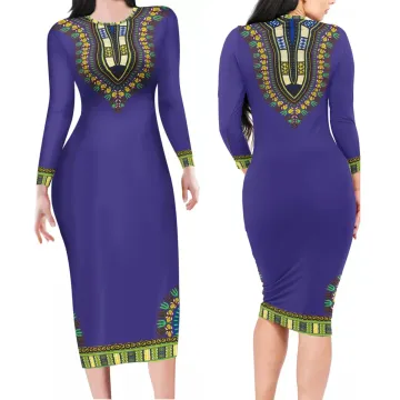 African Tribal Print Knitted Bodycon Maxi Dress