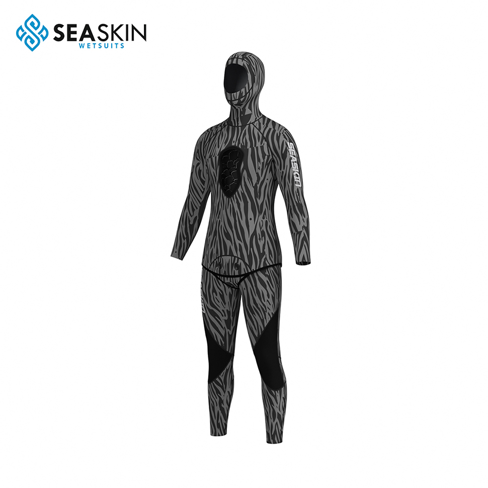 Seaskin 7mm Camo neorprene wetsuit के साथ स्ट्रेच पैनल फुल बॉडी वेटसूट हूड के साथ