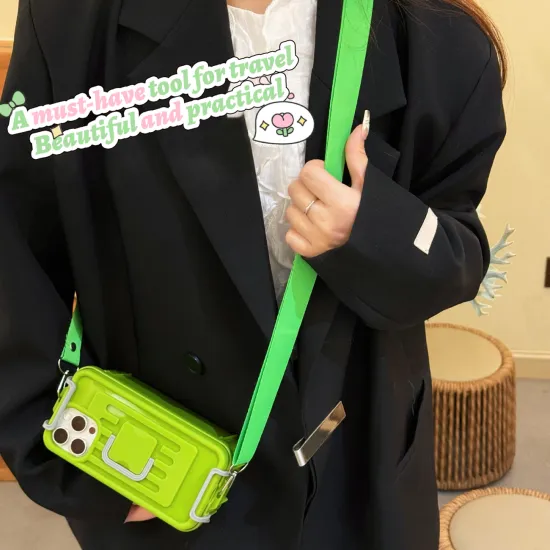 Custom Color Shoulder Strap Suitcase Makeup Storage Box for iPhone 12/13/14/15 Pro Max Plus