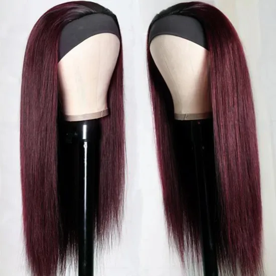 YouFa Straight Human Hair Headband Wigs For Black Women 1b/99J Straight Wig With Wholesale Price Headband Wig Human Hair