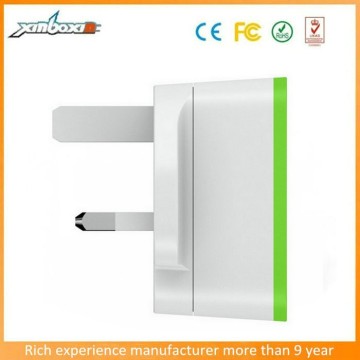 CE/FEE/RoHS certificated quick charging UK/eu/us plug 2.1A dual usb charger Guangdong Manufacturer with retail packaging