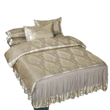Luxury Classic Shinning Satin Jacquard Flower Cotton Queen Size Wedding Bedroom Bedding Set