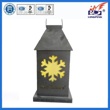 Antique home decorative wood candle holder lantern with Led Light, snowflake scene wooden candle holder lantern
