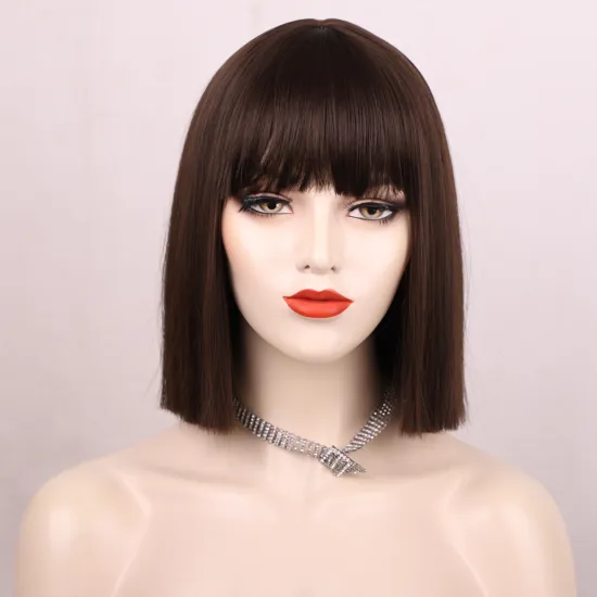 Hot Seling Bob Cheap Good Short Cut Straight Synthetic Hair Wig With Bang No Lace Heat Resistant For Black Women
