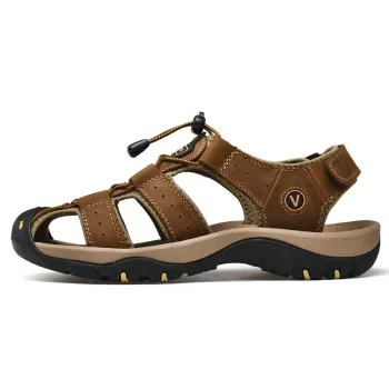 2024 Summer Collection Men's Large Size Closed-Toe Beach Shoes with Lace-Up Closure and EVA Rubber Upper