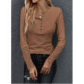 Round neck splicing lace sleeve top