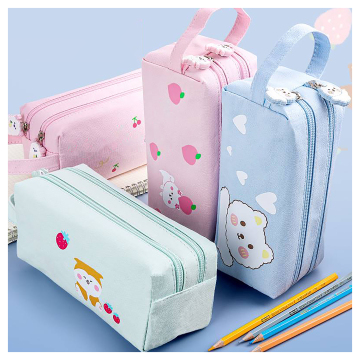 Custom Cotton Canvas Big Capacity Multi-Compartment Pencil Case with Logo Print