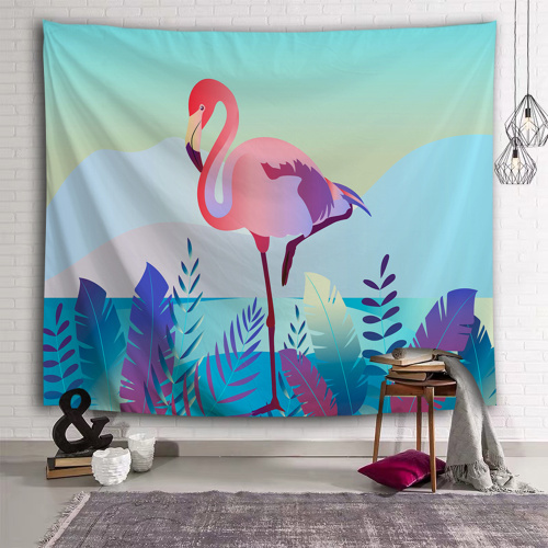 Flamingo Tapestry Plants Leaf Wall Hanging Blue Tropical Garden Tapestry for Livingroom Bedroom Home Dorm Decor