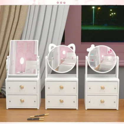 Cute Multi-functional Jewelry Makeup Mirror Storage Box for Desktop