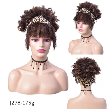 Wholesale High Quality Ombre Short Turban Headband Wigs Synthetic Kinky Curly Wigs With Easy Attached Headband For Black Women