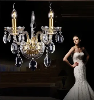 Luxury K9 Transparent Gold Crystal Wall Lamp with LED Bulbs for Bedroom