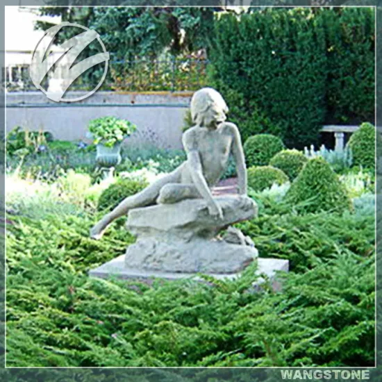 Modern artificial marble naked thinking girl stone sculpture