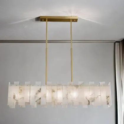 Luxury American Alabaster Rectangular Dining Room Chandelier
