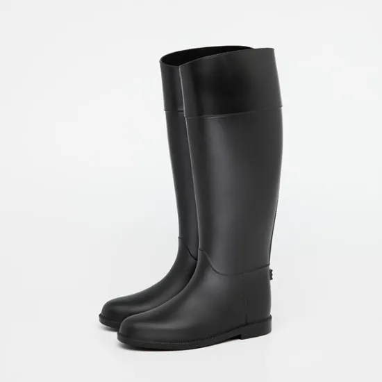 Women's Customized Black Rain Boots - Light Knee High Waterproof PVC Boots for Ladies