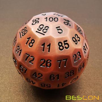 Bescon Solid Metal 100 Sided Dice, Game Dice D100,Giant Polyhedral Metal 100 Sides Dice 50MM in Diameter (1.97in),Ancient Copper