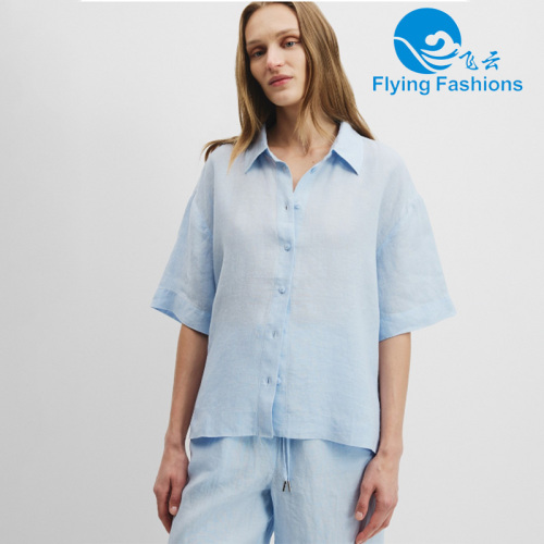 قميص الكتان الأزرق المألوف