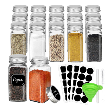 Kitchen Square Glass Spice Jars with Airtight Metal Lids - 4 oz Marinade Bottles