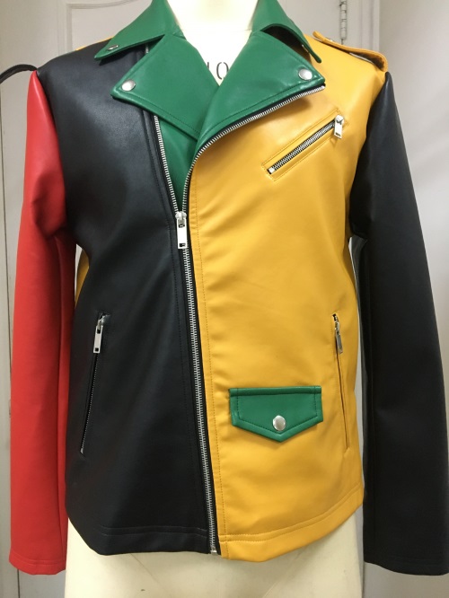 Chaqueta de moto de piel sintética multicolor para hombre