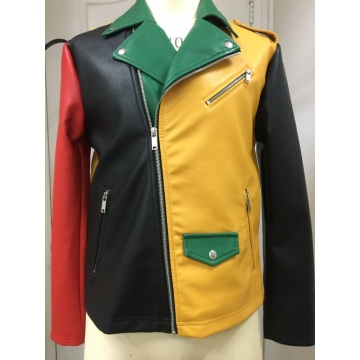 Chaqueta de moto de piel sintética multicolor para hombre