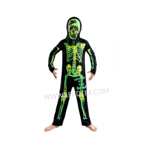 Nút jumpsuit bộ xương Halloween nam với mui xe