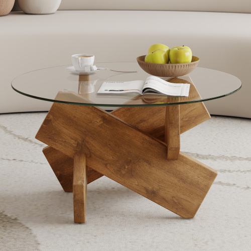 Circular glass coffee table