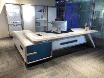 Glossy White L-Shape Office Desk