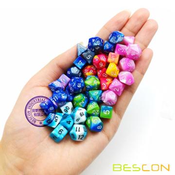 Bescon Mini Gemini zweifarbige polyedrische RPG Würfel Set 10MM, Mini RPG Würfel Set D4-D20 in Tube Verpackung, sortierte farbig von 42pcs