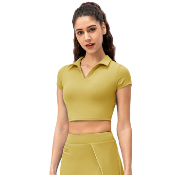 Custom Yoga Sports Polo T-Shirt for Women: Mesh, Breathable, Fast-Drying Fitness Clothes with V-Neck, Slim Fit, and Short Sleeves