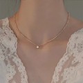 Mini Gold Bead Pendant Pearl Collarbone Chain Necklace