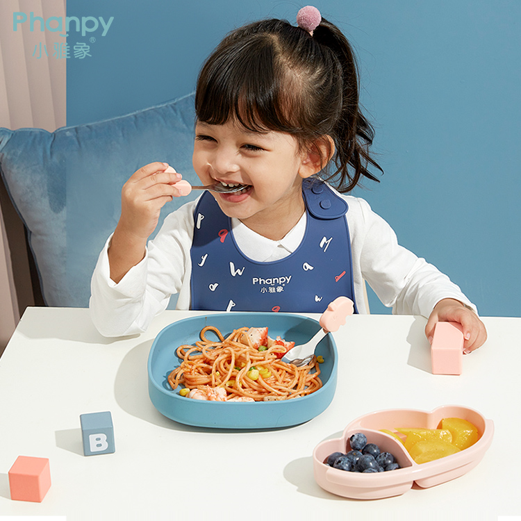 Children Feeding Dinner Plates Fruit Dishes