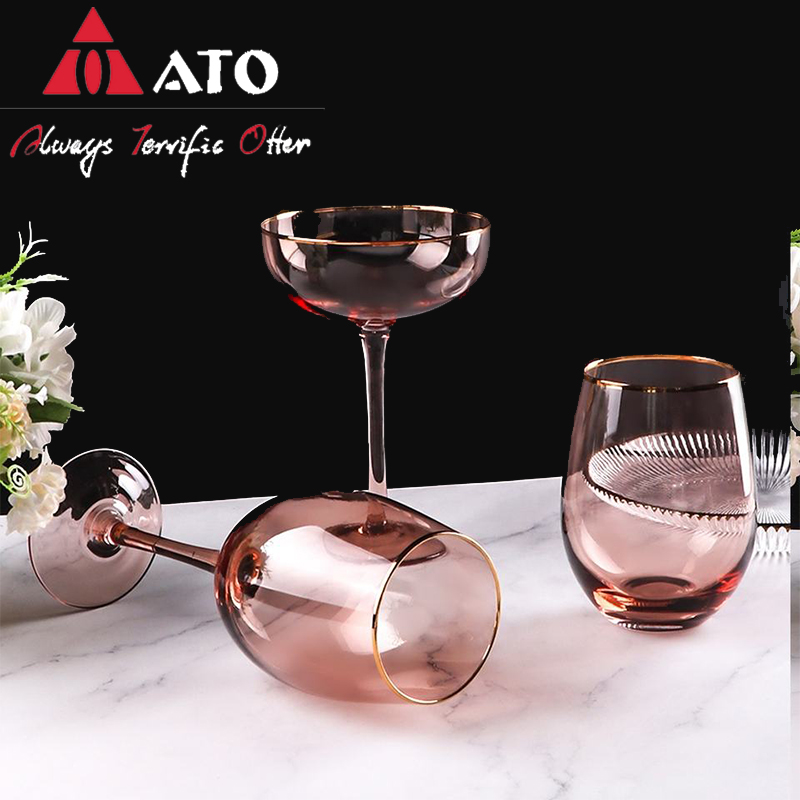 Pink Colored Wine Glasses With Gold Rim Cup