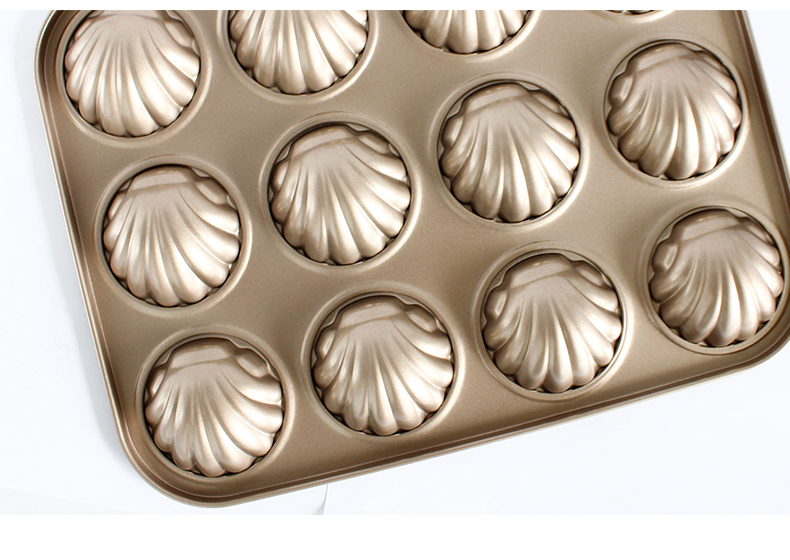12 moldes antiadherentes para tartas de Madeleine (dorado)