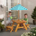 Outdoor Wooden Table with Striped Umbrella