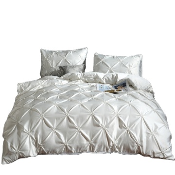 White Pintuck Duvet Cover - Silk Like Satin Bedding with Ruffles