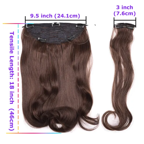 18 Inch 9 Clips Heat Resistant Invisible Wire Three HairPieces Long Wavy Shades of Fish Line Hair Synthetic Hair Extensions