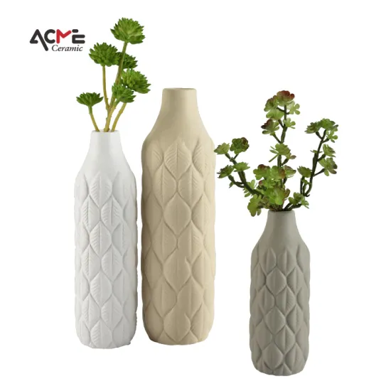 Modern Nordic Style Grey Ceramic Vase with Large Caliber Flower Insert for Living Room and Wedding Decor