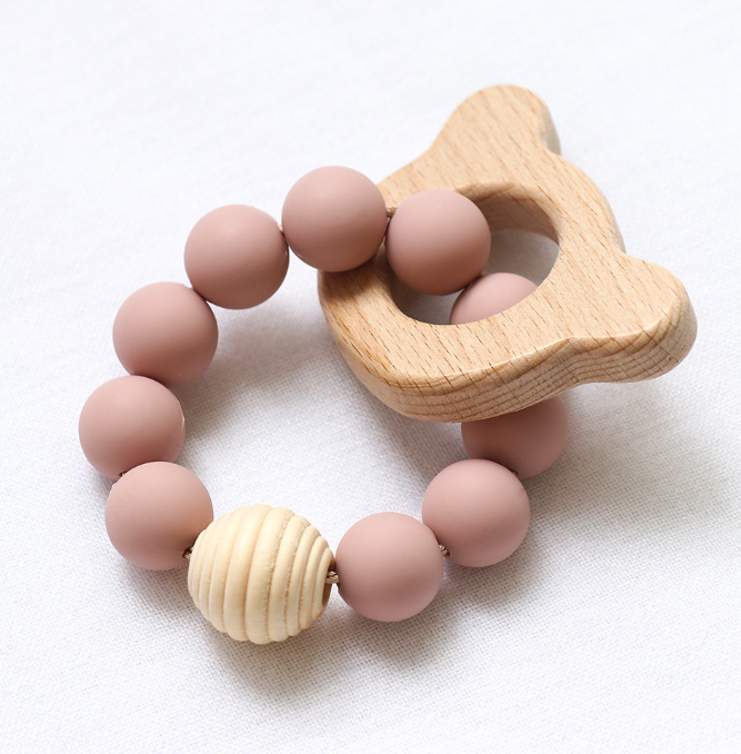 Silicone Beech Wooden Ring Teething Toys