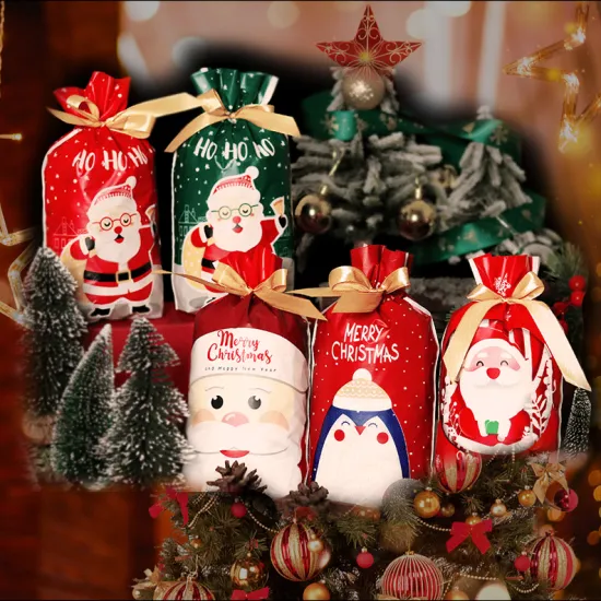 Christmas Gift Bags: Foil Decorated Candy, Cookie, and Party Treat Plastic Pouches for Festive Occasions