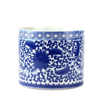 RYCI37 Blue and White Floral Mark Tubular Ceramic Pot
