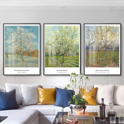 Starry Night Sunflower Triptych - Van Gogh Inspired Living Room Wall Art