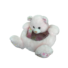 Βελούδινο καλάθι με αρκουδάκι σε ροζ