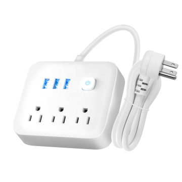 US Socket Desk Charging Station - Power Strip with 3 USB Ports for Travel and Office