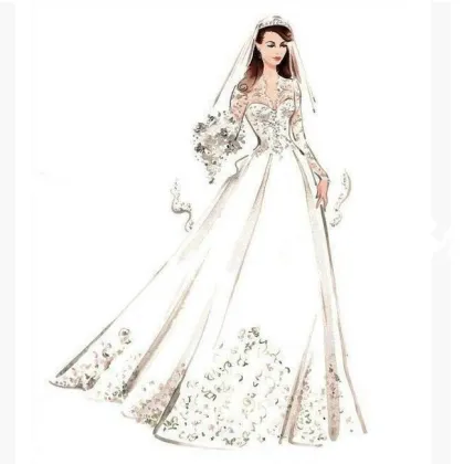 Design Drawing Manuscript Sketch Realizable Wedding Dress (Dream-100002)