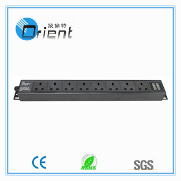 8ways UK type PDU with current and voltage dual digital display for cabinet (power distribution unit)