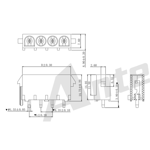 6.35mm 180° Wafer Connector Series AW6352VD-NP