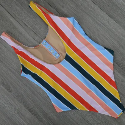 YOUEME Women's Backless Striped One Piece Swimsuit
