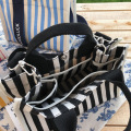 Striped Multi-colored Canvas Tote Bag With Streamers